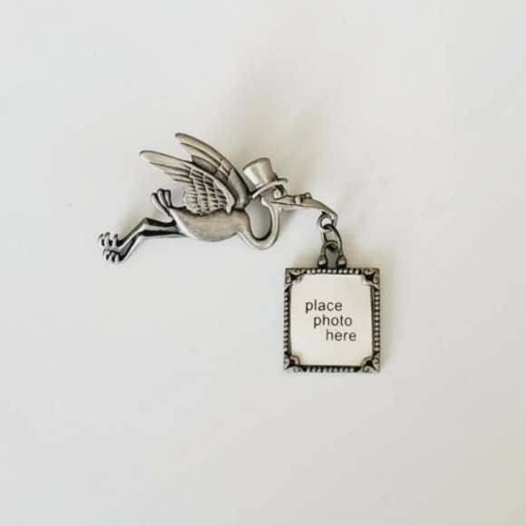 JJ Jewelry - Stork Pewter Brooch Pin With Picture Frame JJ JONETTE Stork Delivery